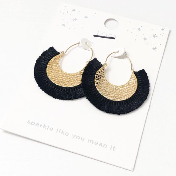 LOFT Jewelry - LOFT Gold & Black Fringe Hoop Earrings